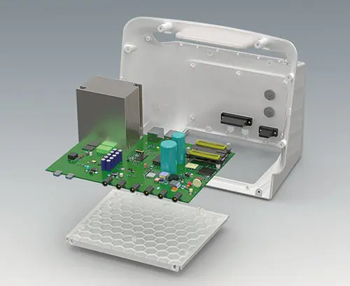 Bodenplatte und vormontierte Elektronik-Baugruppe