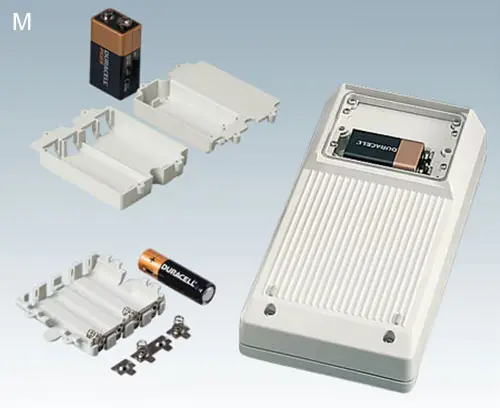 Batteriefächer M: 4 x AA, 1 x 9 V oder 2 x 9 V